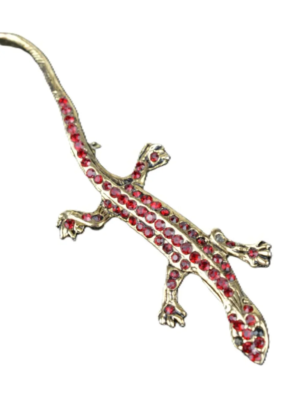 Vintage Red Rhinestone Lizard Brooch Pin Antique Gold Tone Gecko Salamander 3